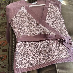 Garnet Hill sequin wrap sweater wool/cashmere